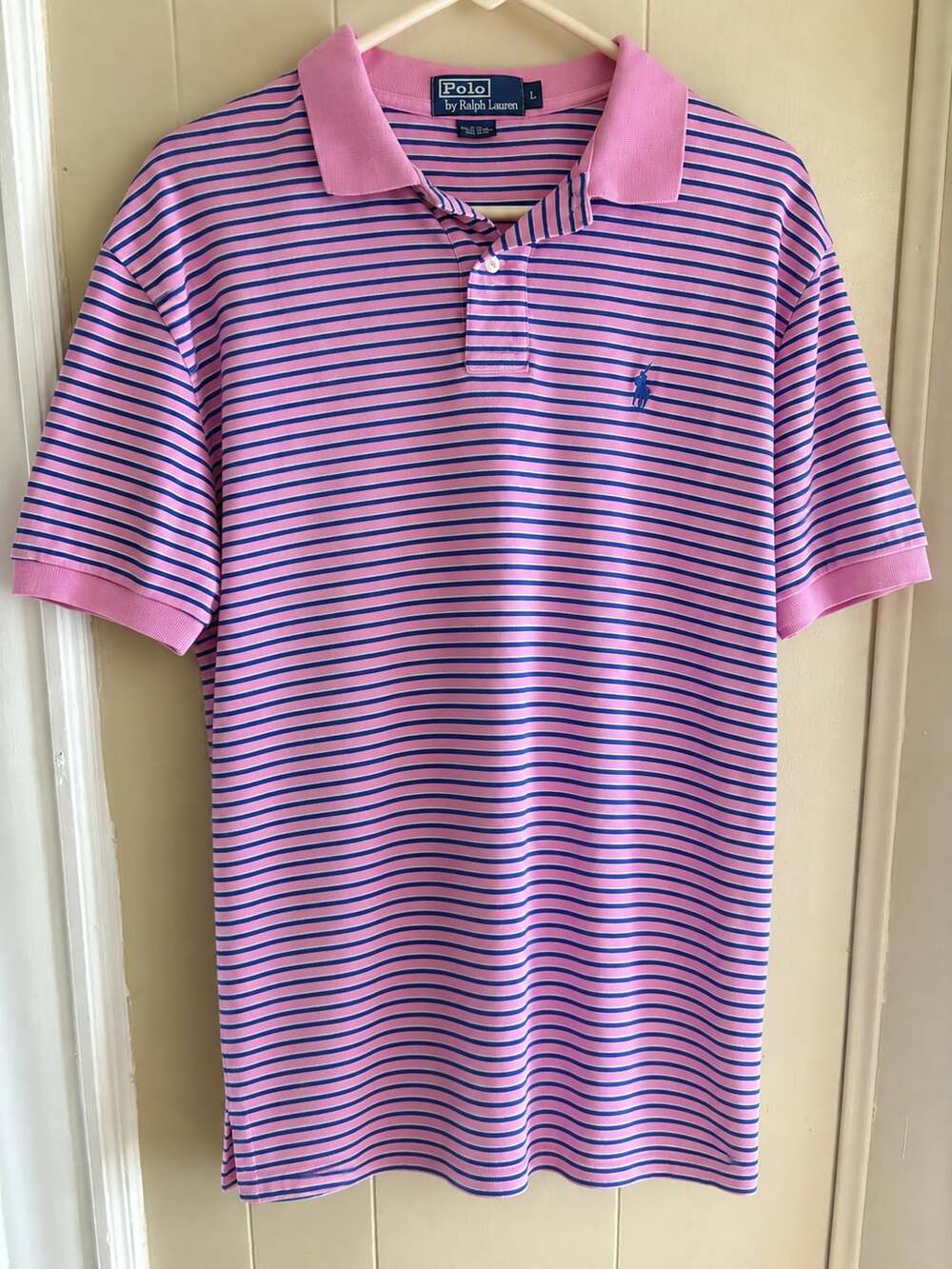 Polo Ralph Lauren Striped Polo Size L Pink Blue Short Sleeve
